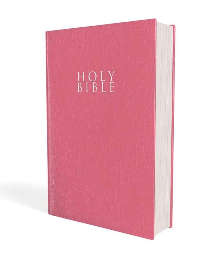 niv, gift and award bible, leather look, pink, red letter, comfort print